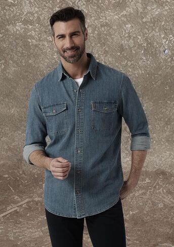 Chaps Men's Shirt - Comfort Stretch Button Down Denim Shirt - Casual Long Sleeve Collared Shirt for Men, M-XXL in Saudi Arabia