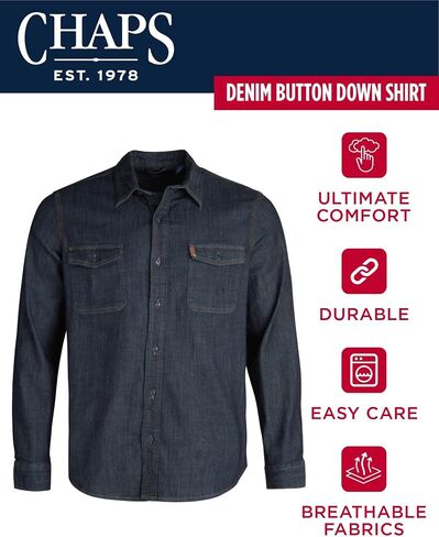 Chaps Men's Shirt - Comfort Stretch Button Down Denim Shirt - Casual Long Sleeve Collared Shirt for Men, M-XXL in Saudi Arabia