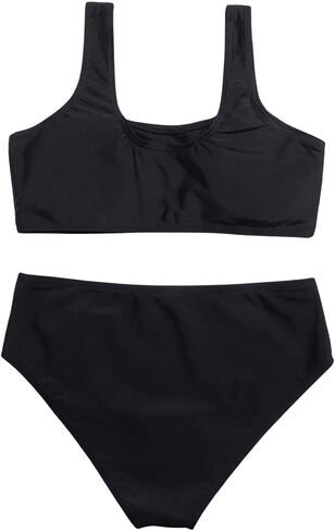 SOLY HUX Girl's Classic Bikini Set Beachwear Sleeveless High Waist Bathing Suits 2 Piece Swimsuits Solid Black 10 Years in Saudi Arabia