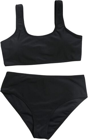 SOLY HUX Girl's Classic Bikini Set Beachwear Sleeveless High Waist Bathing Suits 2 Piece Swimsuits Solid Black 10 Years in Saudi Arabia
