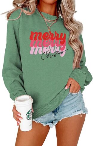 CM C&M WODRO Merry Christmas Sweatshirt for Women Funny Xmas Graphic Pullover Crewneck long Sleeve Loose Tops in Kuwait