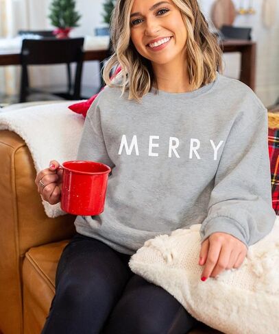 CM C&M WODRO Merry Christmas Sweatshirt for Women Funny Xmas Graphic Pullover Crewneck long Sleeve Loose Tops in Kuwait
