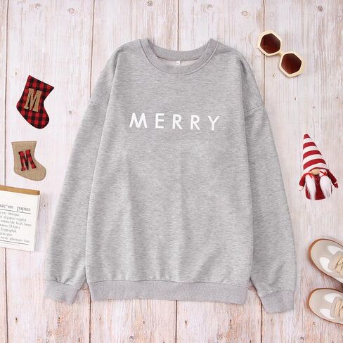 CM C&M WODRO Merry Christmas Sweatshirt for Women Funny Xmas Graphic Pullover Crewneck long Sleeve Loose Tops in Kuwait