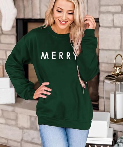 CM C&M WODRO Merry Christmas Sweatshirt for Women Funny Xmas Graphic Pullover Crewneck long Sleeve Loose Tops in Kuwait