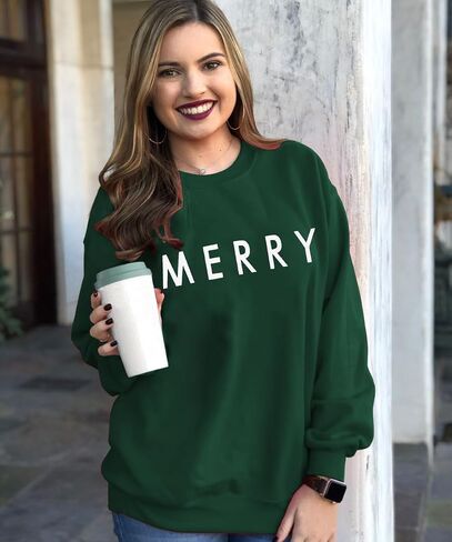 CM C&M WODRO Merry Christmas Sweatshirt for Women Funny Xmas Graphic Pullover Crewneck long Sleeve Loose Tops in Kuwait