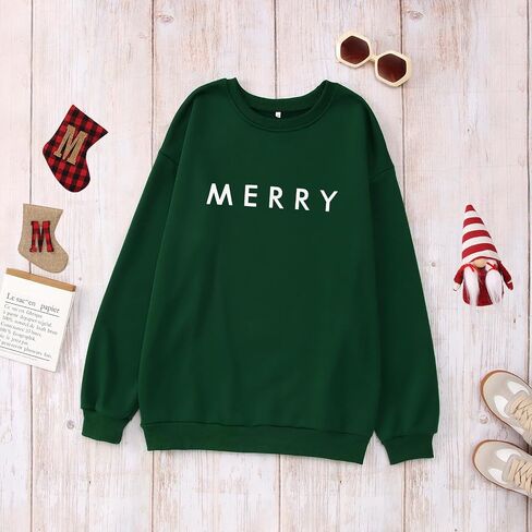 CM C&M WODRO Merry Christmas Sweatshirt for Women Funny Xmas Graphic Pullover Crewneck long Sleeve Loose Tops in Kuwait