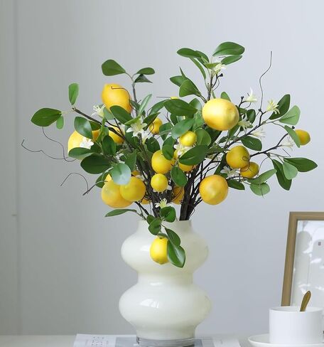 Artificial Lemon Branches, 8 Head Fake Lemons Stems, Faux Lemon Branches for Vase, Lemon Themed Picks for Room Kitchen Office Outdoor and Party Decoration in Saudi Arabia