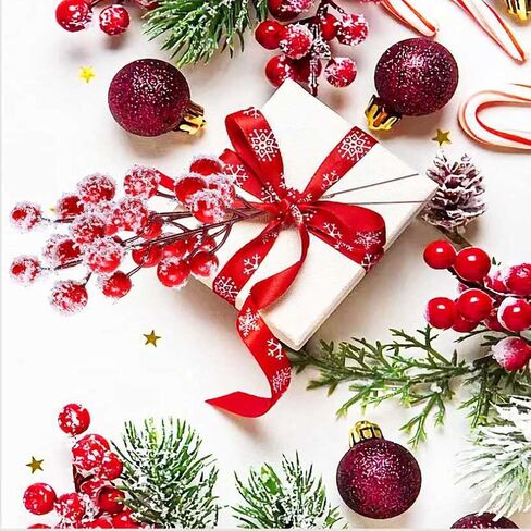 24 Pieces 7.8 Inch Artificial Holly Berry Stem Picks with Snowflake Glitter Christmas Tree Berries Picks for Christmas Tree Ornaments DIY Wreath Crafts Home Wedding Party Decor in Saudi Arabia