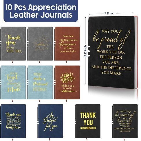 Fulmoon 10 Pcs Thank You Gifts A5 Leather Journal Notebook Inspirational Notebook Bulk Team Appreciation Gifts for Employee Coworker Teacher Student Graduation Supplies(Classic) in Saudi Arabia
