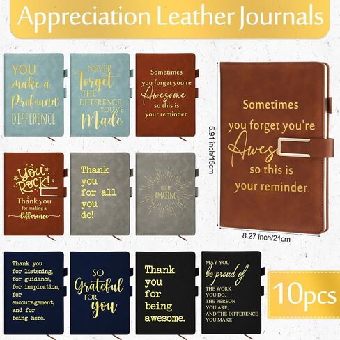 Fulmoon 10 Pcs Thank You Gifts A5 Leather Journal Notebook Inspirational Notebook Bulk Team Appreciation Gifts for Employee Coworker Teacher Student Graduation Supplies(Classic) in Saudi Arabia