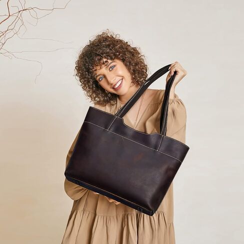 ZONE Vintage Genuine Leather Tote Bag for Women Large Handbag Shoulder Purse in Saudi Arabia