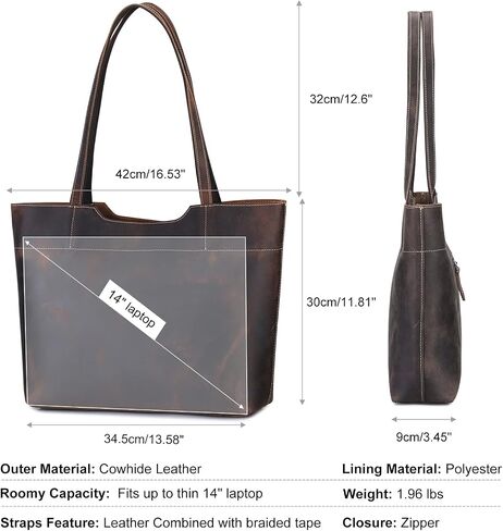 ZONE Vintage Genuine Leather Tote Bag for Women Large Handbag Shoulder Purse in Saudi Arabia