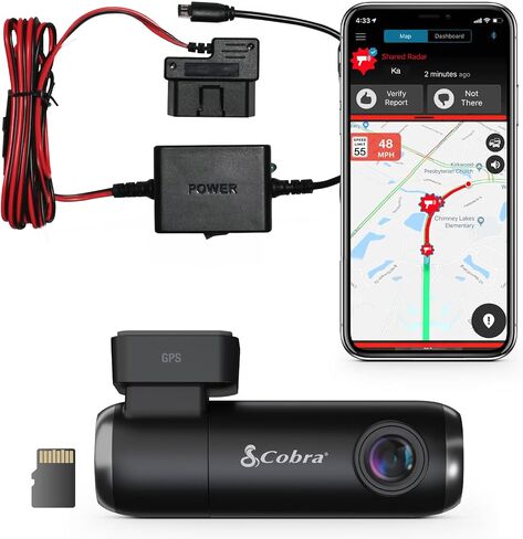 Cobra Smart Dual View Front and Rear Dash Cam (SC 250R) – True 4K Resolution, 360 Alerts, Parking Live View, Incident Reports, Emergency Mayday, 32 GB SD Card Included, CarPlay & Android Auto in Saudi Arabia