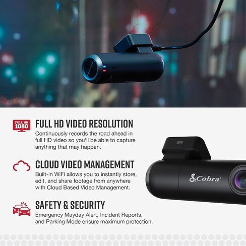 Cobra Smart Dual View Front and Rear Dash Cam (SC 250R) – True 4K Resolution, 360 Alerts, Parking Live View, Incident Reports, Emergency Mayday, 32 GB SD Card Included, CarPlay & Android Auto in Saudi Arabia