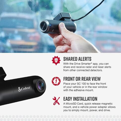 Cobra Smart Dual View Front and Rear Dash Cam (SC 250R) – True 4K Resolution, 360 Alerts, Parking Live View, Incident Reports, Emergency Mayday, 32 GB SD Card Included, CarPlay & Android Auto in Saudi Arabia