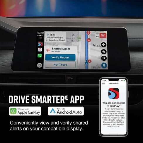 Cobra Smart Dual View Front and Rear Dash Cam (SC 250R) – True 4K Resolution, 360 Alerts, Parking Live View, Incident Reports, Emergency Mayday, 32 GB SD Card Included, CarPlay & Android Auto in Saudi Arabia