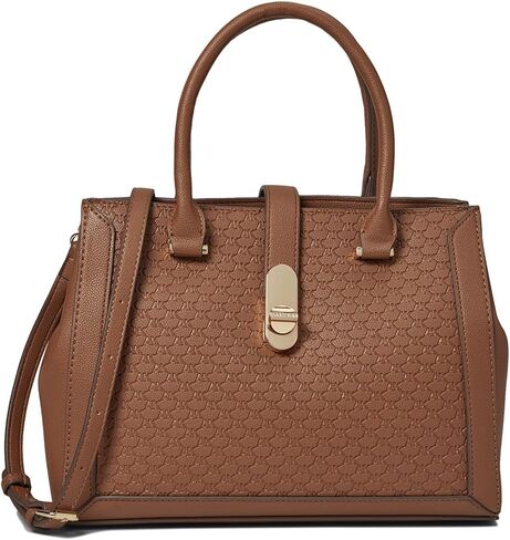 Anne Klein Medium Embossed Logo Satchel with Turn Lock, Chestnut in Kuwait