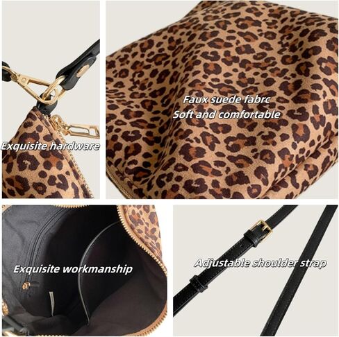 Women's Suede Top Handle Crossbody Bag Leopard Print Purse Animal Small Handbag in Saudi Arabia