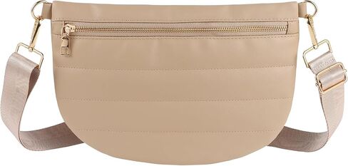 Quilted Puffer Leather Belt Bag for Women Puffer Crossbody Bags Puffy Sling Belt Bag Fanny Pack Bum Waist Chest Shoulder Bag for Women-Black in Saudi Arabia