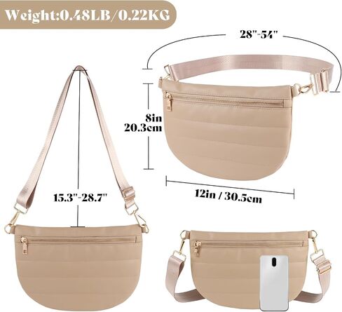 Quilted Puffer Leather Belt Bag for Women Puffer Crossbody Bags Puffy Sling Belt Bag Fanny Pack Bum Waist Chest Shoulder Bag for Women-Black in Saudi Arabia