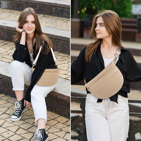 Quilted Puffer Leather Belt Bag for Women Puffer Crossbody Bags Puffy Sling Belt Bag Fanny Pack Bum Waist Chest Shoulder Bag for Women-Black in Saudi Arabia