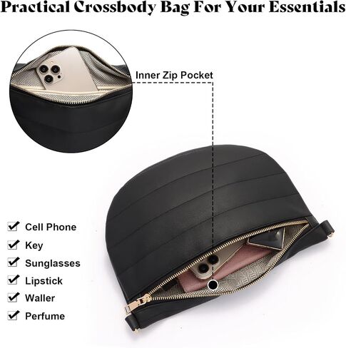 Quilted Puffer Leather Belt Bag for Women Puffer Crossbody Bags Puffy Sling Belt Bag Fanny Pack Bum Waist Chest Shoulder Bag for Women-Black in Saudi Arabia