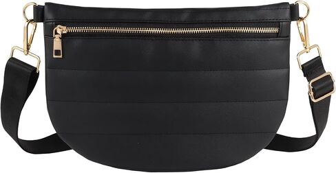 Quilted Puffer Leather Belt Bag for Women Puffer Crossbody Bags Puffy Sling Belt Bag Fanny Pack Bum Waist Chest Shoulder Bag for Women-Black in Saudi Arabia