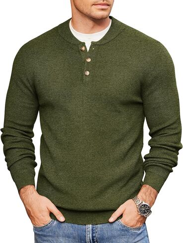 COOFANDY Men Henley Knit Sweater Dress Long Sleeve Button Pullover Sweater Casual Sweater Lightweight Slim Fit Tops in Saudi Arabia