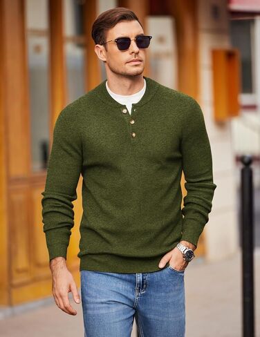 COOFANDY Men Henley Knit Sweater Dress Long Sleeve Button Pullover Sweater Casual Sweater Lightweight Slim Fit Tops in Saudi Arabia