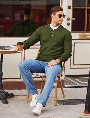 COOFANDY Men Henley Knit Sweater Dress Long Sleeve Button Pullover Sweater Casual Sweater Lightweight Slim Fit Tops in Saudi Arabia