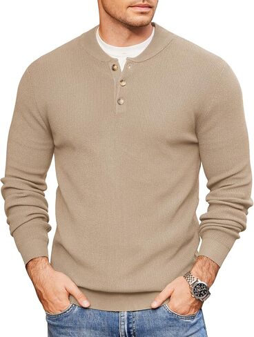 COOFANDY Men Henley Knit Sweater Dress Long Sleeve Button Pullover Sweater Casual Sweater Lightweight Slim Fit Tops in Saudi Arabia