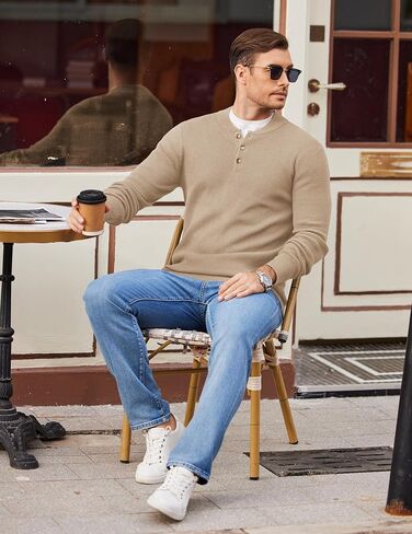 COOFANDY Men Henley Knit Sweater Dress Long Sleeve Button Pullover Sweater Casual Sweater Lightweight Slim Fit Tops in Saudi Arabia