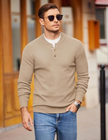 COOFANDY Men Henley Knit Sweater Dress Long Sleeve Button Pullover Sweater Casual Sweater Lightweight Slim Fit Tops in Saudi Arabia