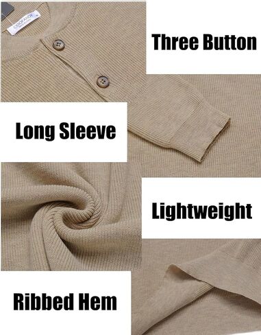 COOFANDY Men Henley Knit Sweater Dress Long Sleeve Button Pullover Sweater Casual Sweater Lightweight Slim Fit Tops in Saudi Arabia