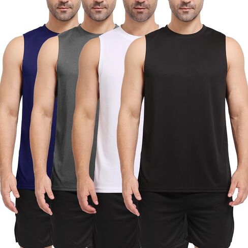 Men's Workout Tank Top 3/4 Pack Quick Dry Fit Muscle Sleeveless Breathable T-Shirt for Gym Bodybuilding in Saudi Arabia