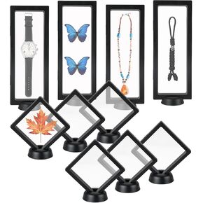 3D Floating Frame Display Case, 10 PCS Transparent Display Floating Frame Holder with Bases, Coins Display Case Showcase for Jewelry, Medallions, Antique, Specimens