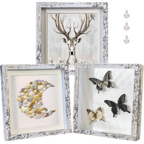 3 Pack 8x8 Shadow Box Frame Rustic Shadow Box Display Case White Picture Frames Internal Depth 0.6 inches for Wall Or Tabletop