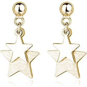 Reffeer Solid 925 Sterling Silver Double Star Stud Earrings for Women Teens Small Star Stud Earrings Drops