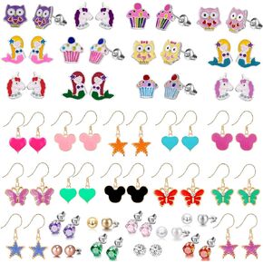 33 Pairs Hypoallergenice Earrings for Girls Earrings Set - Butterfly Earrings for Kids - Star Earrings Cubic Zirconia Stud Earrings for Women Pack - Cute Earrings for Teen Girls
