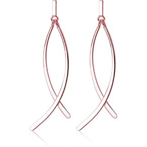 SLUYNZ Solid 925 Sterling Silver Shiny Bar Dangle Earrings for Women Teens Flat Bar Dangle Earrings Curve Line Earrings