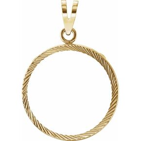 Solid 14k Yellow Gold Charm Pendant Mounting for 21.5x1.5mm Coin (31mm x 22mm)