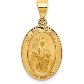 Solid 14k Yellow Gold Polished and Satin St. Jude Thaddeus Medal Pendant (22mm Height x 14mm Width)