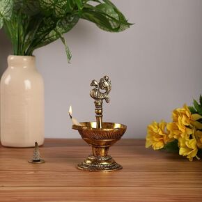 Decorative Metal Diya for Home Temple.Diya Stand for Puja Mandir.Diya Oil Lamp Stand for Puja - Gold - 4.7 x 2.4 Inch, PS000521