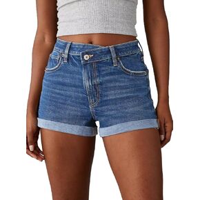 Sidefeel Women's Jean Shorts High Waisted Stretchy Casual Rolled Hem Denim Shorts