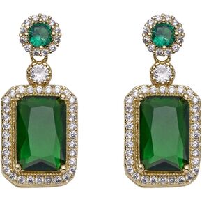 14K Gold Oval and Rectangle Emerald Dangle Earrings with Moissanite, Sophisticated Luxury Gemstone Jewelry, Unique for Weddings or Formal Events