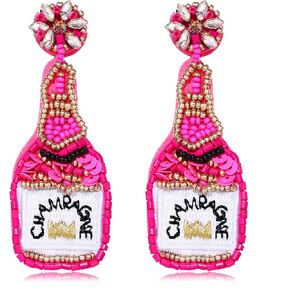 Beaded Earrings Champagne Bottle Drop Dangle Earrings Handmade Champagne Earrings Fashion Jewelry