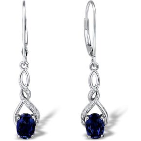 Lab Created Oval Blue Sapphire and Diamond Accent Dangle Earrings in 14kt Yellow Gold Plated Silver or Sterling SIlver - Lever Backs