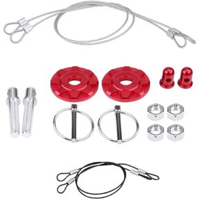 Qiilu Hood Pin Locks, 2PCS CNC Aluminum Alloy Car Racing Hood Pin Lock Appearance Kit Punch + Paste Two Methods Universal(Red)