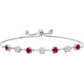 Gem Stone King Customized and Personalized 7-Stone 4.5MM Round Gemstone Birthstone Tennis Bracelet For Women | 925 Sterling Silver | Adjustable Bolo Bracelet For Women | Easy-On Easy-Off
