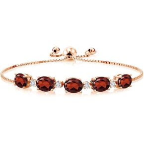 Gem Stone King 18K Rose Gold Plated Silver Red Garnet and White Lab Grown Diamond Tennis Bracelet For Women (7.76 Cttw, Gemstone Birthstone, Fully Adjustable Up to 9 Inch)